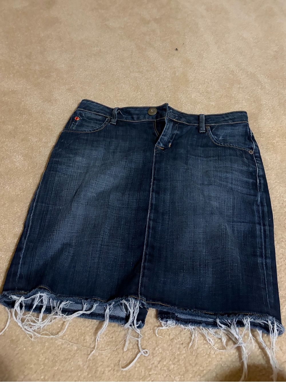 Hudson Jeans Dark Blue Frayed Hem Denim Mini Skirt